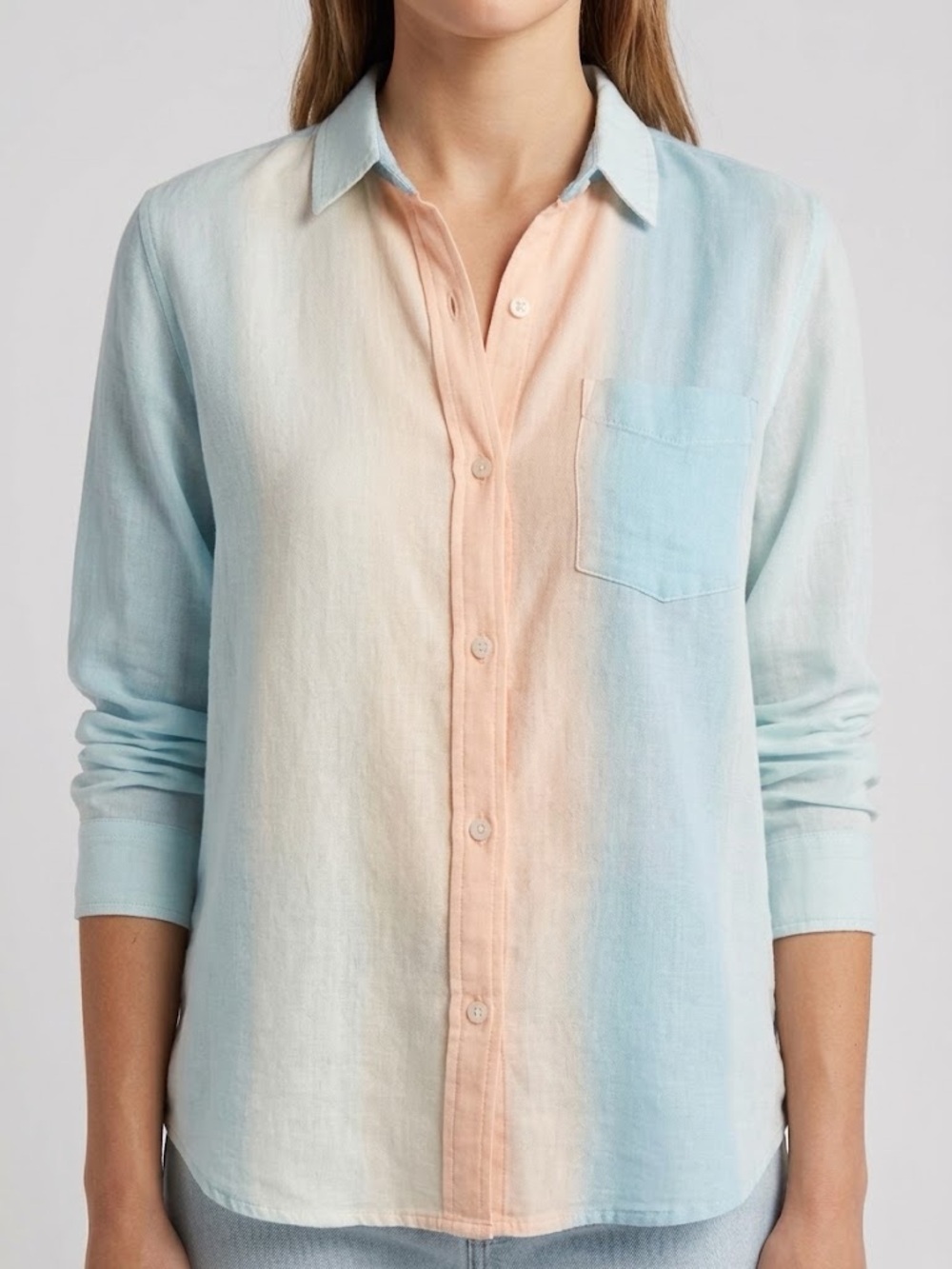 Rails - Linen Blend Light Blue and Peach Ombre Button-Down Shirt